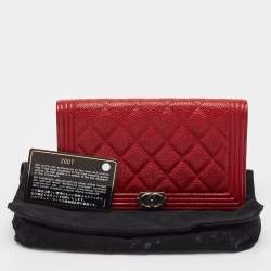 Chanel Dark Red Quilted Caviar Leather Boy Yen Wallet