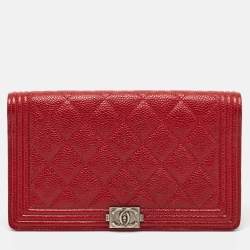 Chanel Dark Red Quilted Caviar Leather Boy Yen Wallet