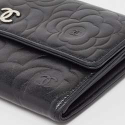 Chanel Black Camellia Embossed Leather Large Flap Wallet