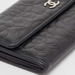 Chanel Black Camellia Embossed Leather Large Flap Wallet