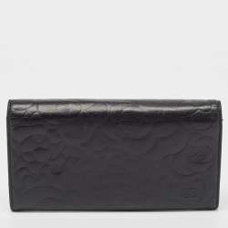 Chanel Black Camellia Embossed Leather Large Flap Wallet