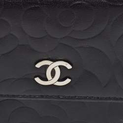 Chanel Black Camellia Embossed Leather Large Flap Wallet