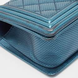 Pre Owned Chanel Metallic Blue Perforated Quilted Leather Medium Boy Flap Bag