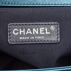 Pre Owned Chanel Metallic Blue Perforated Quilted Leather Medium Boy Flap Bag