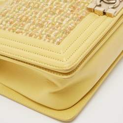 Chanel Yellow Quilted Tweed and Leather Medium Boy Flap Bag