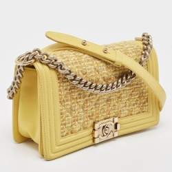 Chanel Yellow Quilted Tweed and Leather Medium Boy Flap Bag