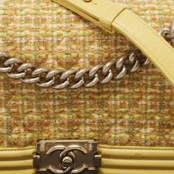 Chanel Yellow Quilted Tweed and Leather Medium Boy Flap Bag