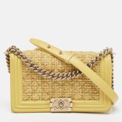 Chanel Yellow Quilted Tweed and Leather Medium Boy Flap Bag