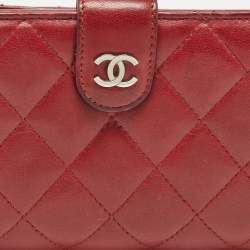 Chanel Red Quilted Leather CC French Wallet