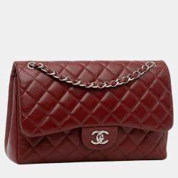 Pre Owned Chanel Red Jumbo Classic Caviar Double Flap