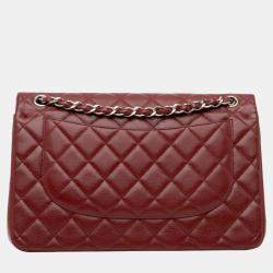 Pre Owned Chanel Red Jumbo Classic Caviar Double Flap