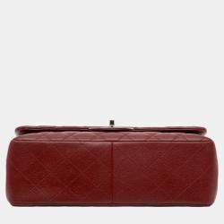 Pre Owned Chanel Red Jumbo Classic Caviar Double Flap