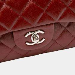 Pre Owned Chanel Red Jumbo Classic Caviar Double Flap