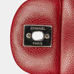 Pre Owned Chanel Red Jumbo Classic Caviar Double Flap