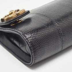 Pre Owned Chanel Black Lizard CC Pushlock Zip Clutch