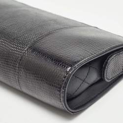 Pre Owned Chanel Black Lizard CC Pushlock Zip Clutch