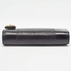 Pre Owned Chanel Black Lizard CC Pushlock Zip Clutch