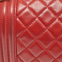 Pre Owned Chanel Red Quilted Leather Medium Boy Flap Bag
