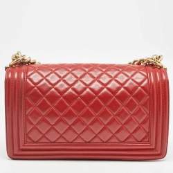 Pre Owned Chanel Red Quilted Leather Medium Boy Flap Bag