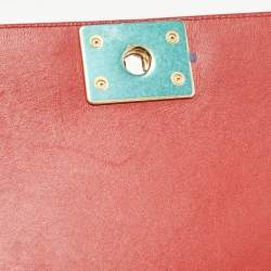 Pre Owned Chanel Red Quilted Leather Medium Boy Flap Bag