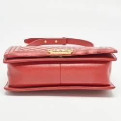 Pre Owned Chanel Red Quilted Leather Medium Boy Flap Bag
