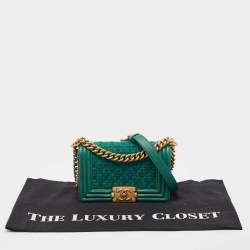 Pre Owned Chanel Green Quilted Wool and Leather Mini Boy Flap Bag