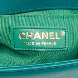 Pre Owned Chanel Green Quilted Wool and Leather Mini Boy Flap Bag
