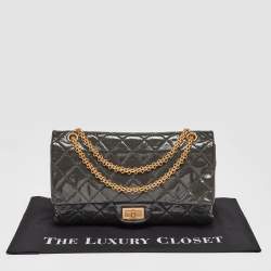 Pre Owned Chanel Grey Quilted Aged Patent Leather Classic 227 Reissue 2.55 Flap Bag