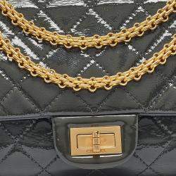 Pre Owned Chanel Grey Quilted Aged Patent Leather Classic 227 Reissue 2.55 Flap Bag