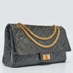 Pre Owned Chanel Grey Quilted Aged Patent Leather Classic 227 Reissue 2.55 Flap Bag