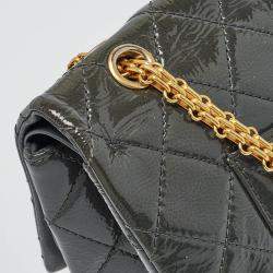 Pre Owned Chanel Grey Quilted Aged Patent Leather Classic 227 Reissue 2.55 Flap Bag