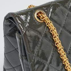 Pre Owned Chanel Grey Quilted Aged Patent Leather Classic 227 Reissue 2.55 Flap Bag