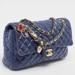 Pre Owned Chanel Blue Quilted Leather Small Valentine Charm Single Flap Bag