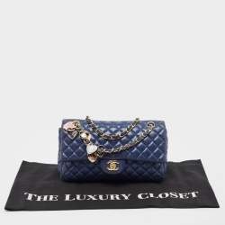 Pre Owned Chanel Blue Quilted Leather Small Valentine Charm Single Flap Bag