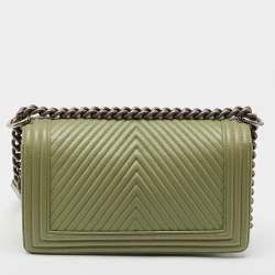 Chanel Green Chevron Leather Medium Boy Flap Bag