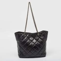 Pre Owned Chanel Black Quilted Aged Leather Reissue East West Tote