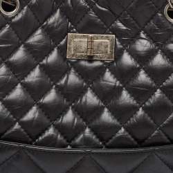 Pre Owned Chanel Black Quilted Aged Leather Reissue East West Tote