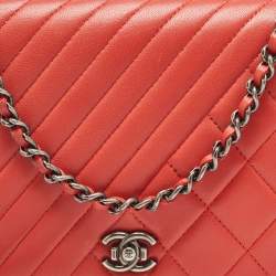 Chanel Orange Quilted Leather Coco Boy Wallet on Chain