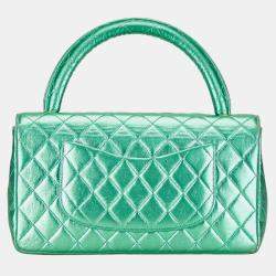 Chanel Metallic Green Lambskin Leather Quilted Top Handle Bag 