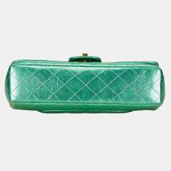 Chanel Metallic Green Lambskin Leather Quilted Top Handle Bag 