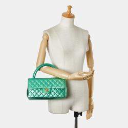 Chanel Metallic Green Lambskin Leather Quilted Top Handle Bag 