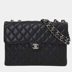 Chanel Black Caviar Leather Jumbo Classic Single Flap Shoulder Bag