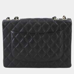 Chanel Black Caviar Leather Jumbo Classic Single Flap Shoulder Bag
