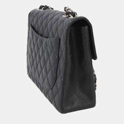 Chanel Black Caviar Leather Jumbo Classic Single Flap Shoulder Bag