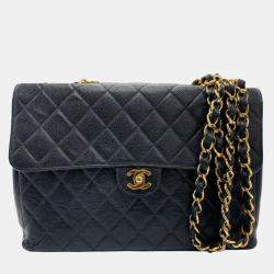 Chanel Black Caviar Leather Jumbo Classic Single Flap Shoulder Bag