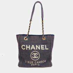 Chanel Navy Blue Denim PM Deauville Tote Bag