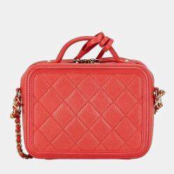 Chanel Red Leather Small Filigree Shoulder Bag