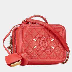 Chanel Red Leather Small Filigree Shoulder Bag