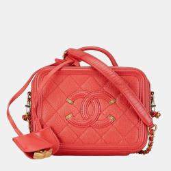 Chanel Red Leather Small Filigree Shoulder Bag