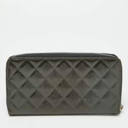 Chanel Olive Green Quilted Patent Leather Classic Zip Around Wallet